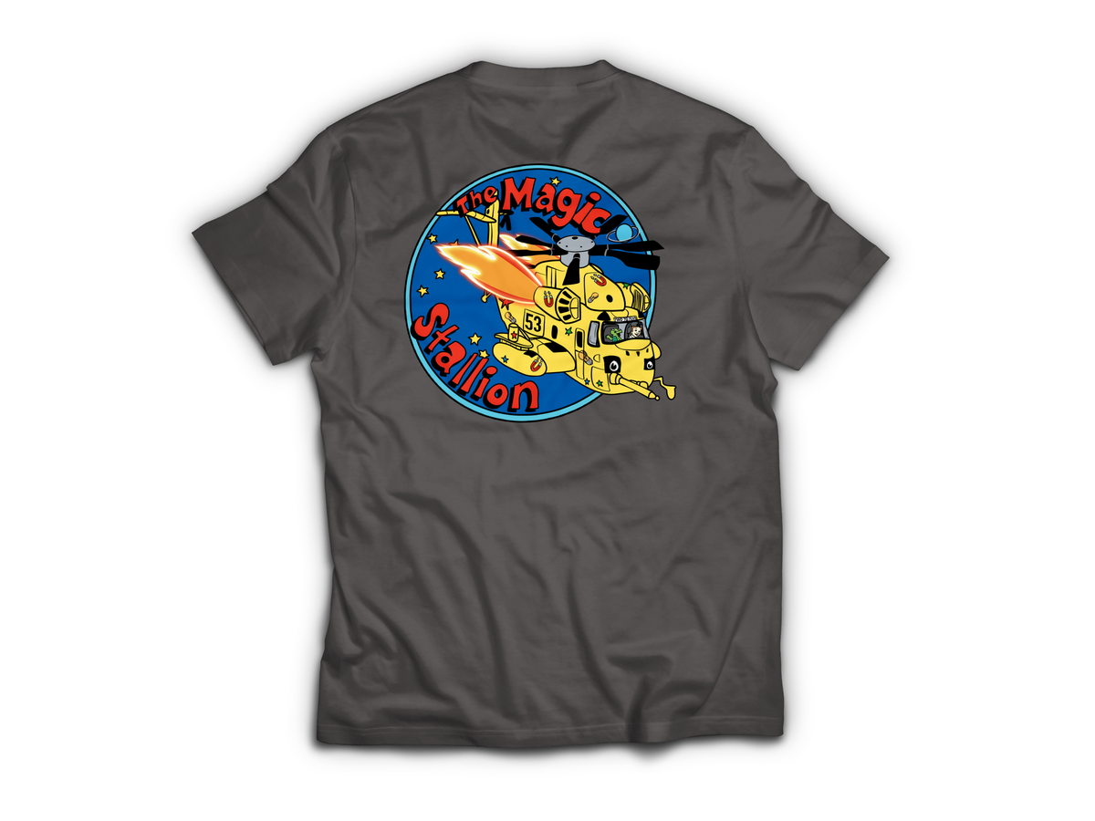 Magic Stallion T-Shirt — Charcoal, back