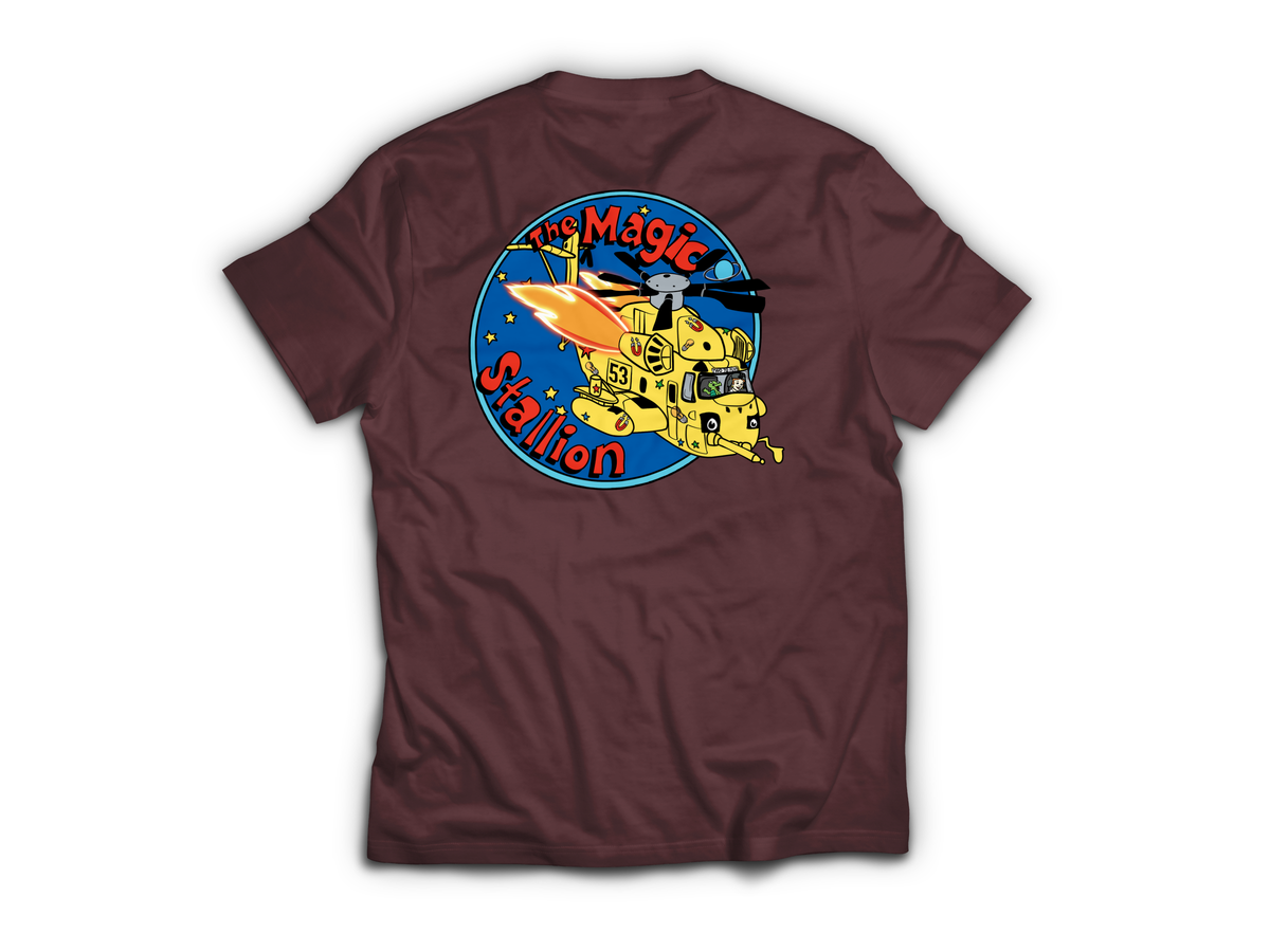 Magic Stallion T-Shirt — Maroon, back