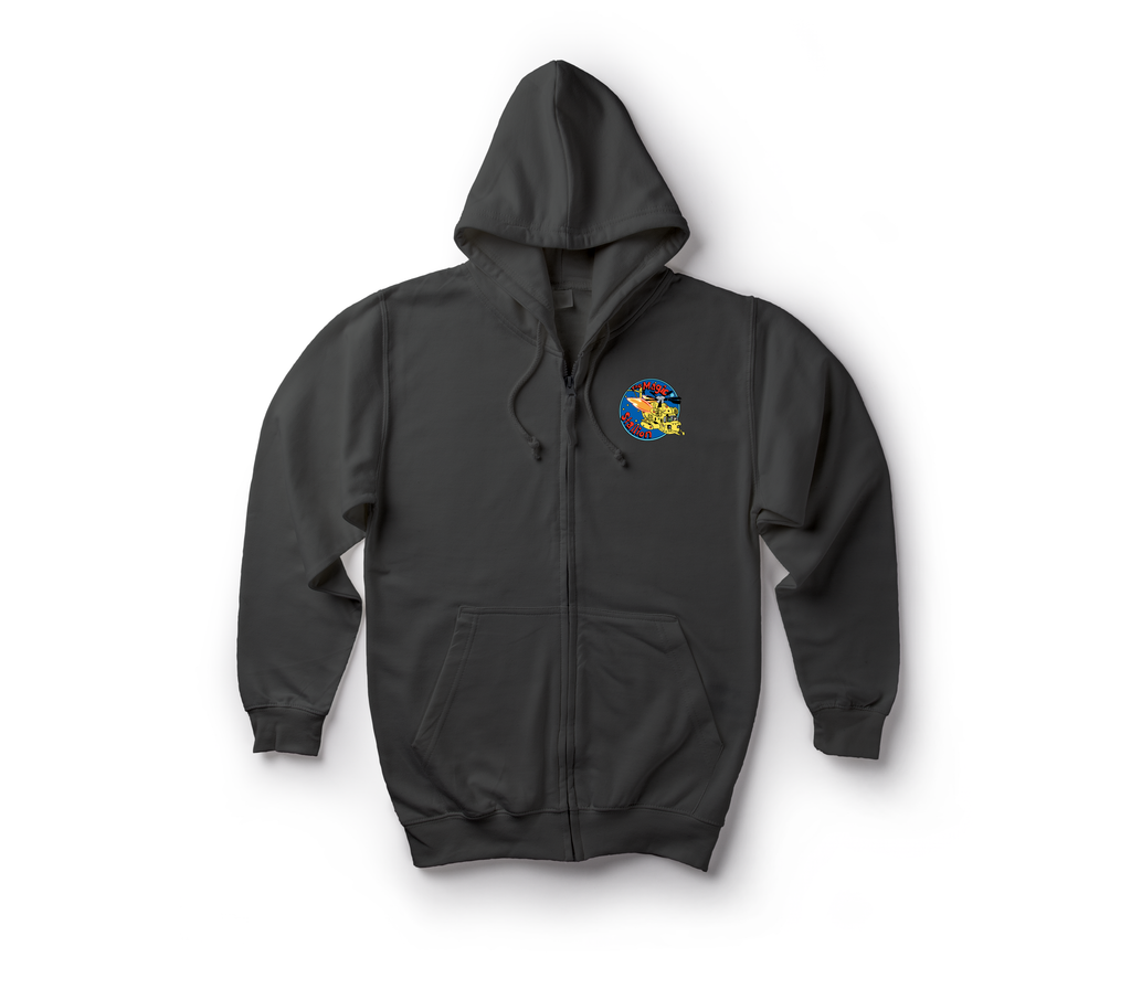 Magic Stallion Zip Hoodie — Black, front