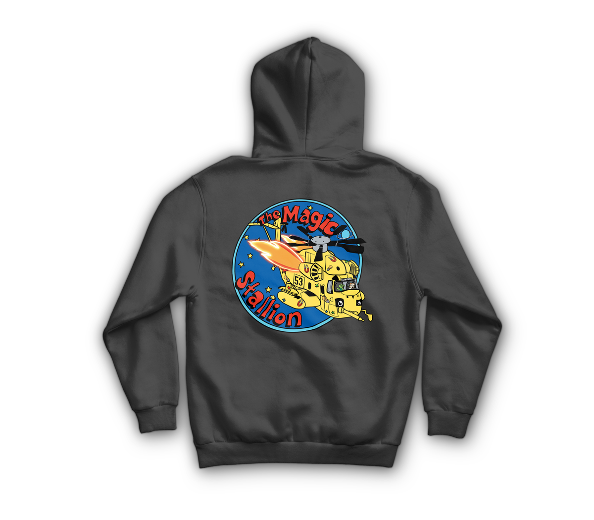 Magic Stallion Zip Hoodie — Dark Heather, back