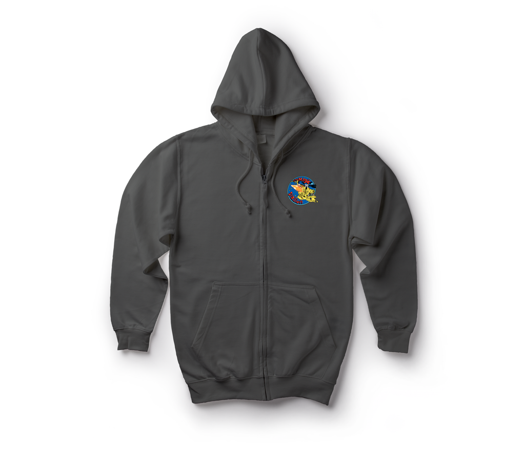 Magic Stallion Zip Hoodie — Dark Heather, front