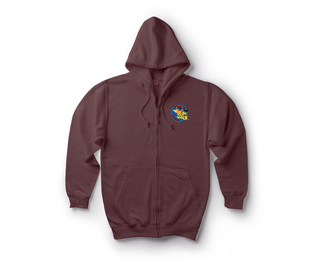 Magic Stallion Zip Hoodie — Maroon, front