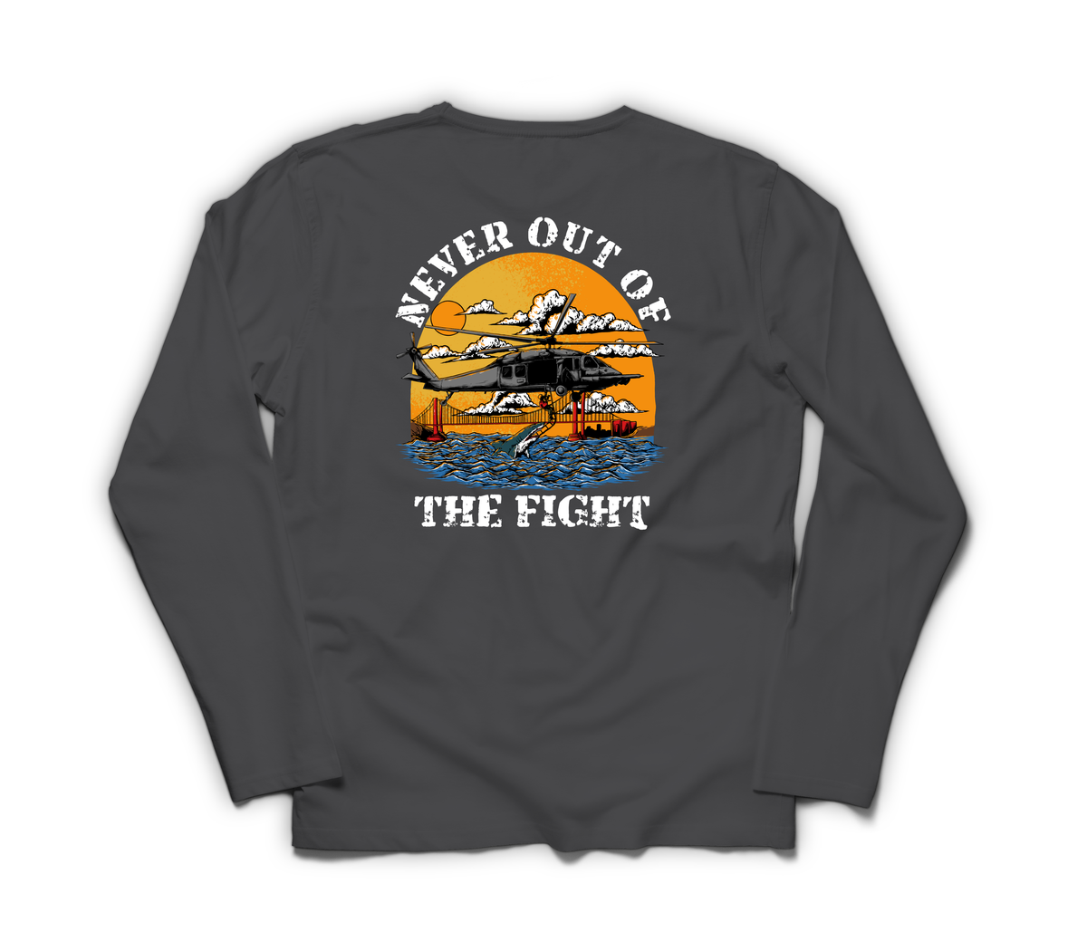 Never Out Long Sleeve — Dark Heather, back