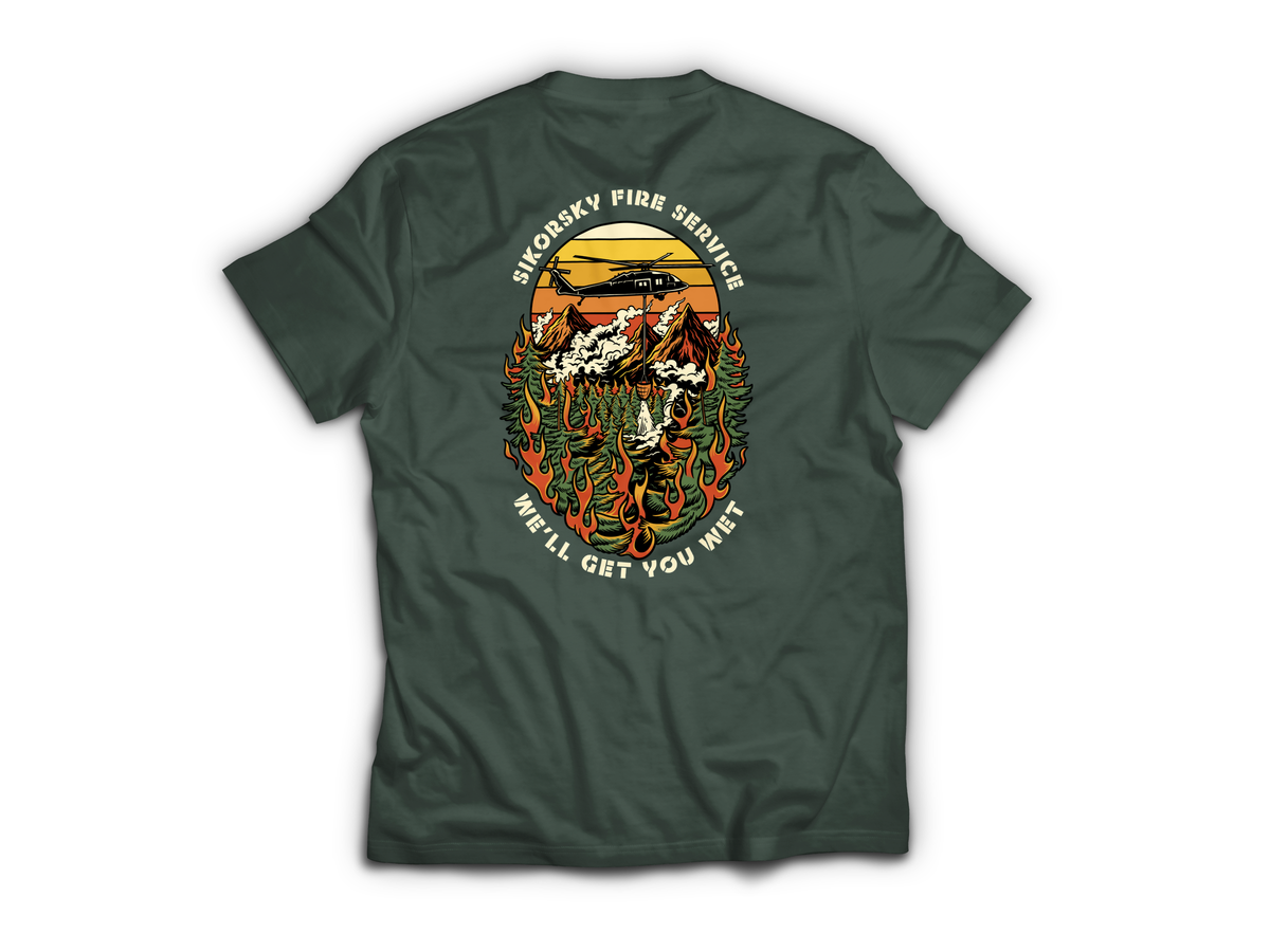 Sikorsky Fire Service T-Shirt — Forrest Green, back