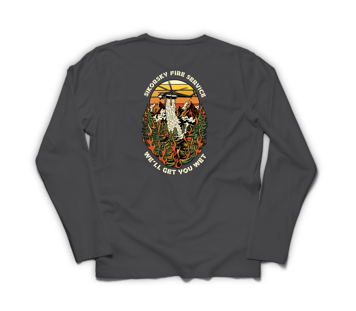 Sky Crane Fire Service Long Sleeve — Dark Heather, back