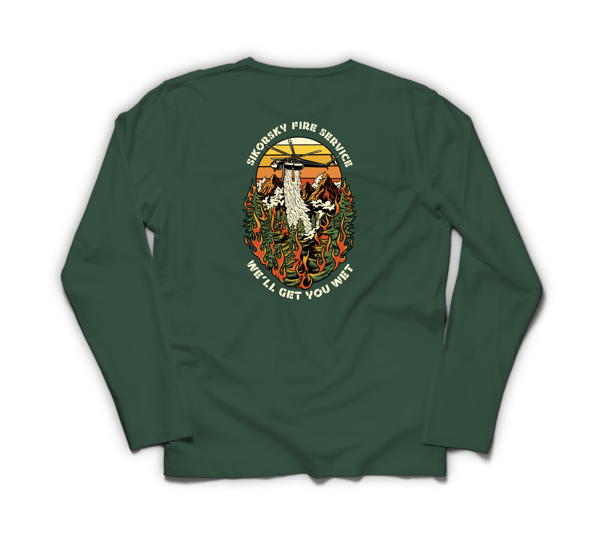 Sky Crane Fire Service Long Sleeve — Forrest Green, back