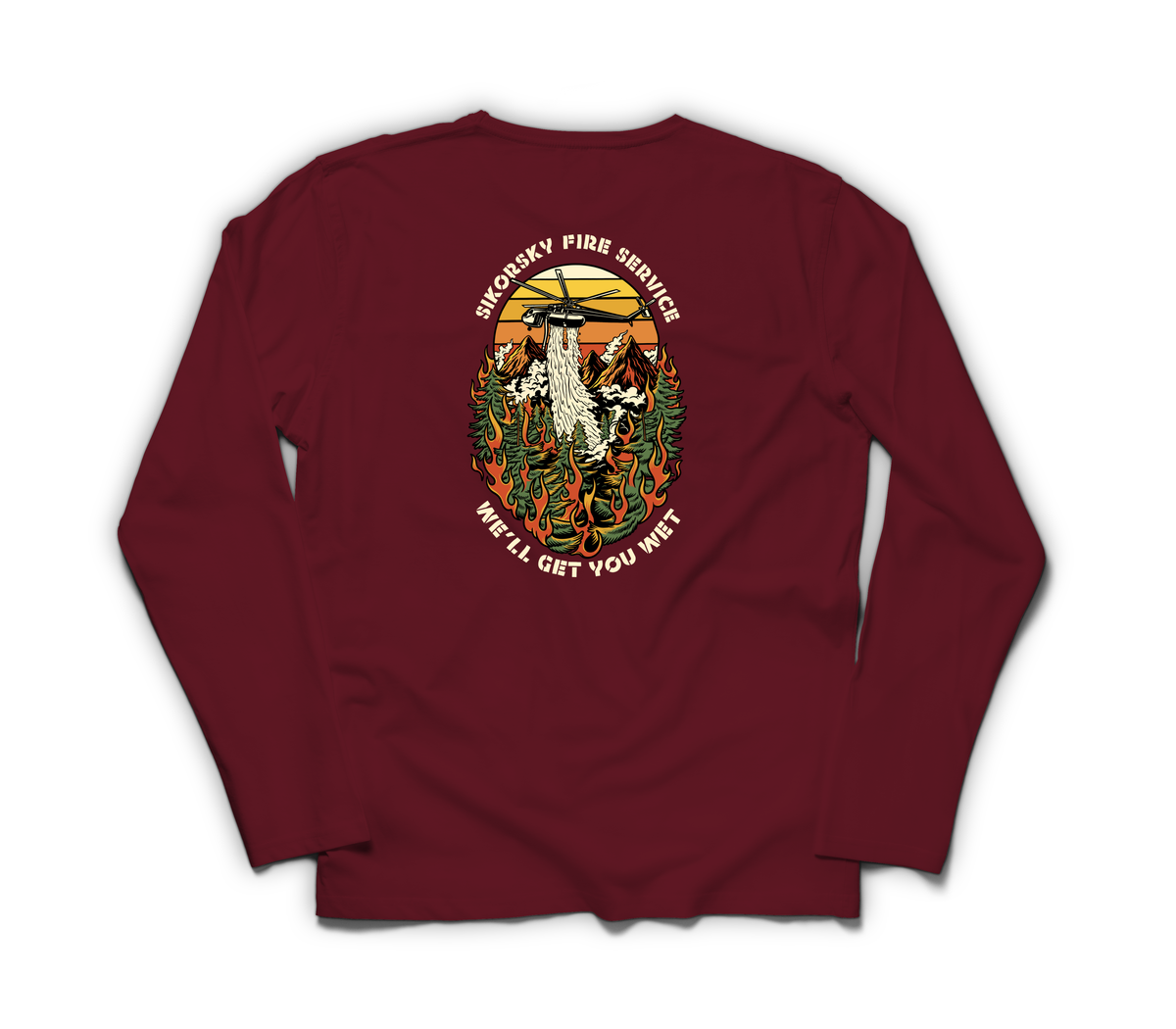 Sky Crane Fire Service Long Sleeve — Maroon, back