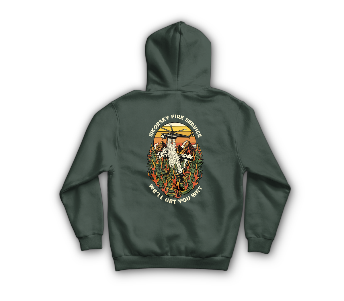 Skycrane Fire Service Hoodie — Forrest Green, back