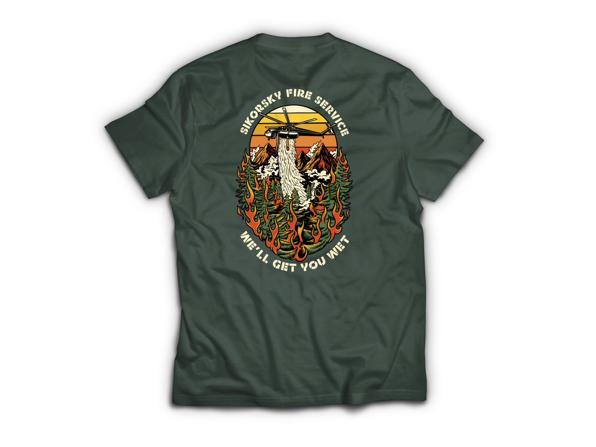Skycrane Fire Service T-Shirt — Forrest Green, back