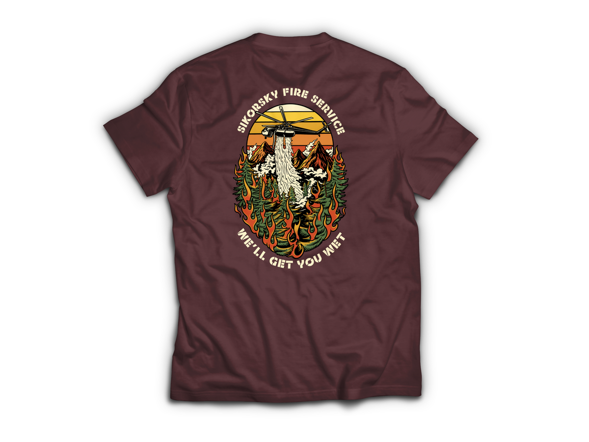 Skycrane Fire Service T-Shirt — Maroon, back