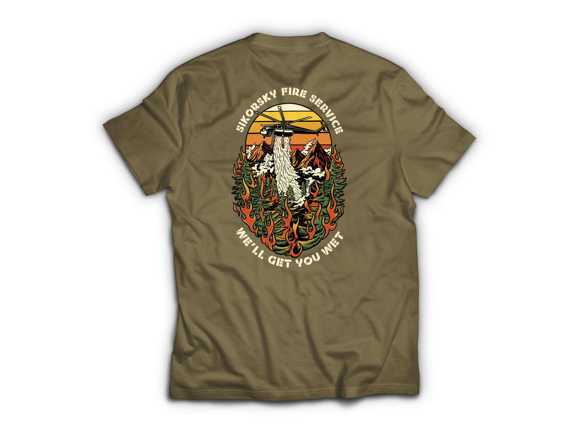 Skycrane Fire Service T-Shirt — Tan499, back