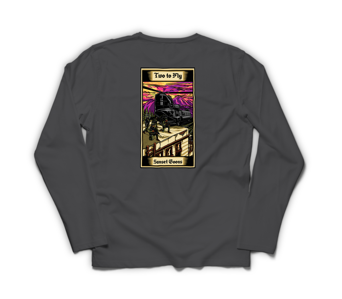 Two Goons Tarot Card Long Sleeve — Dark Heather, back