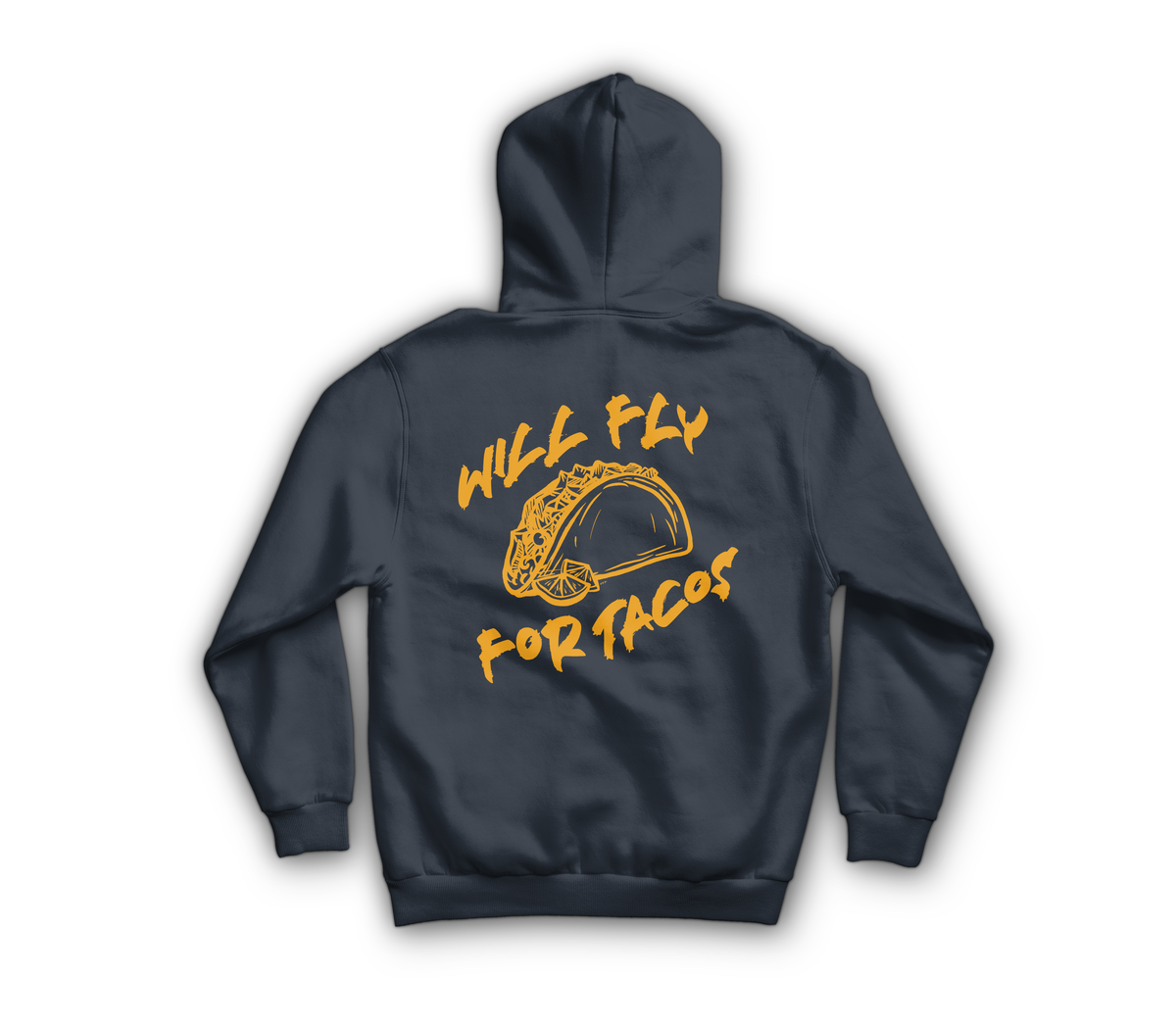 Will Fly For Tacos Hoodie — Navy, back