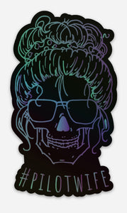Pilot Wife Skull Holographic Sticker