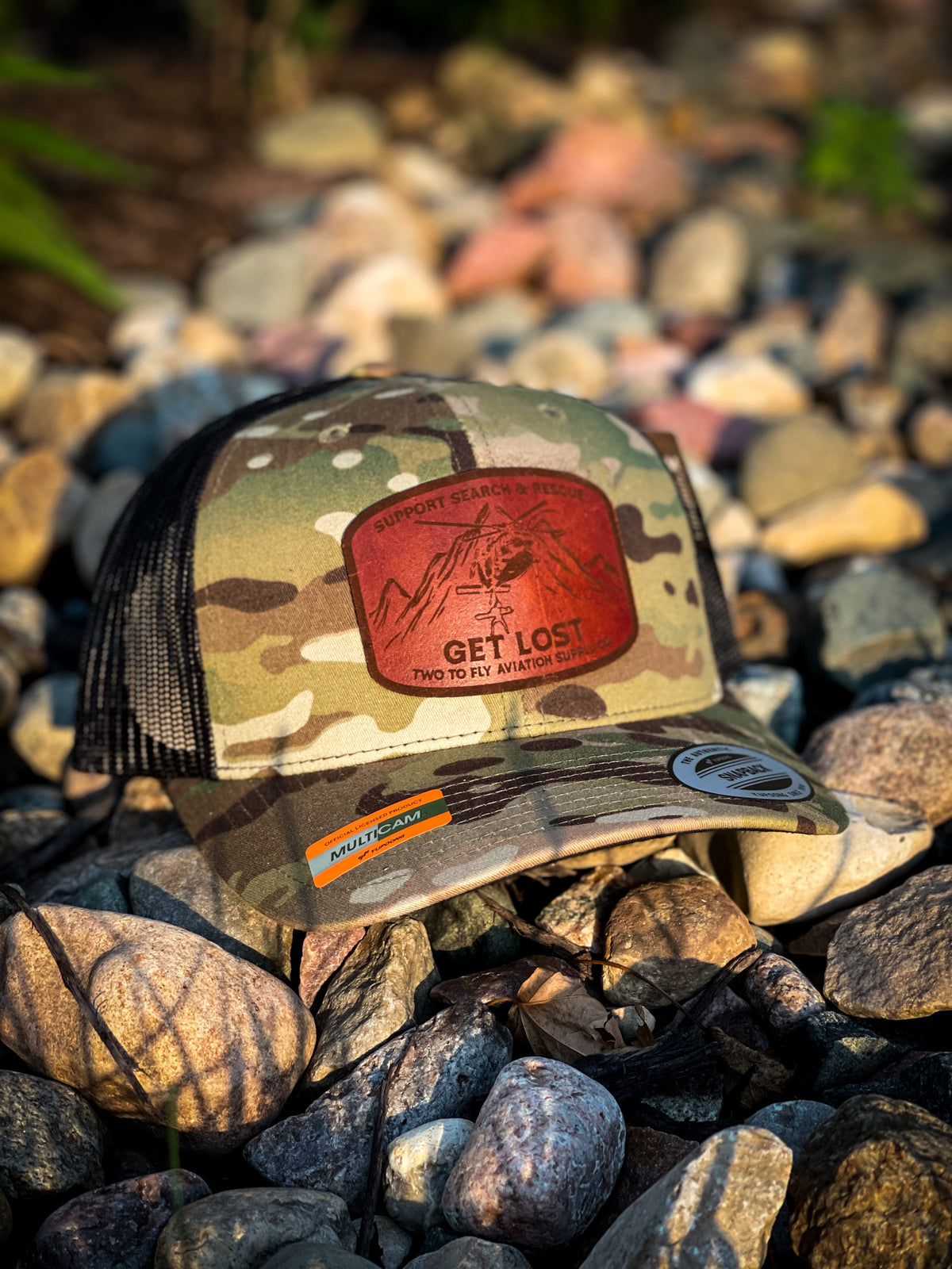 Get Lost V2 MultiCam camo trucker cap with leather Support Search & Rescue patch