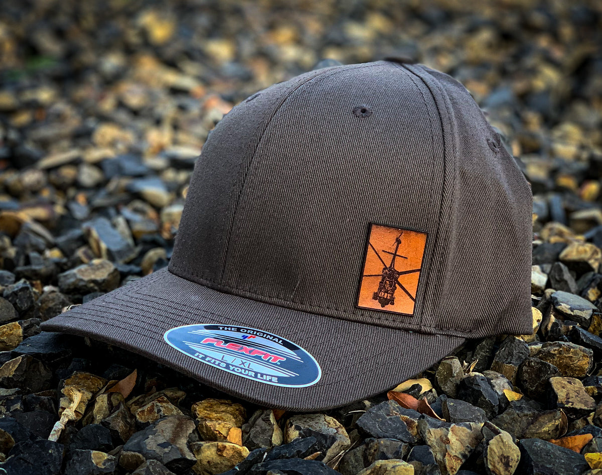 UH-60 Black Hawk Flexfit cap, front view of embroidery