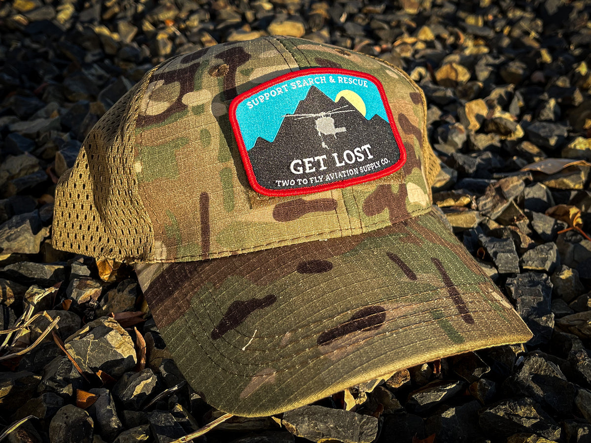 Get Lost tactical hat, side view of the patch panel